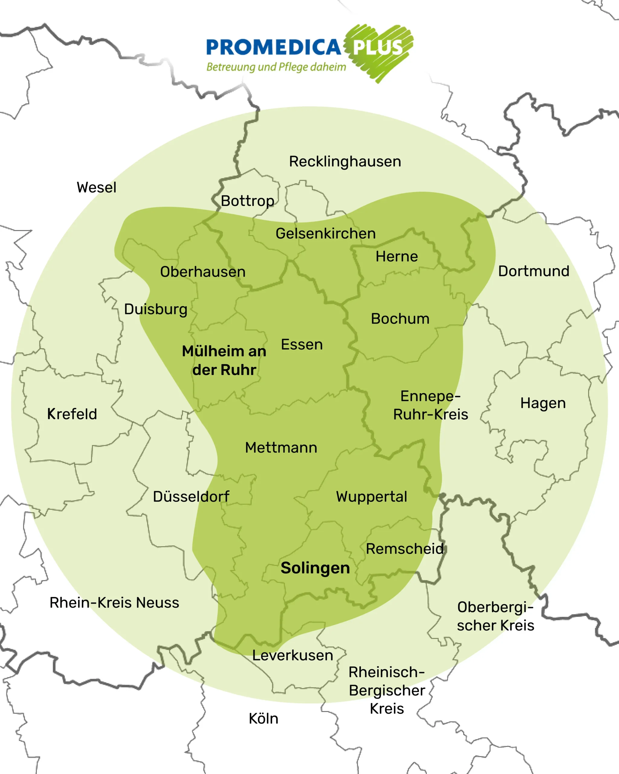 Das Einzugsgebiet von Promedica plus rhein ruhr wupper. Es verläuft von Köln bis Recklinghausen.